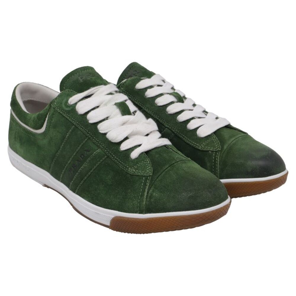 Prada Sport Cap-Toe Sneakers in Olive Suede - Picture 2 of 12
